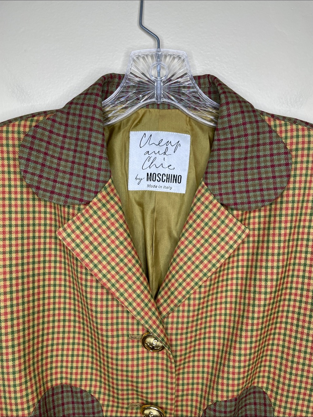 RARE 90’s MOSCHINO Cheap & Chic PUZZLE Blazer Italian Virgin Wool Plaid 8 - Picture 4 of 16
